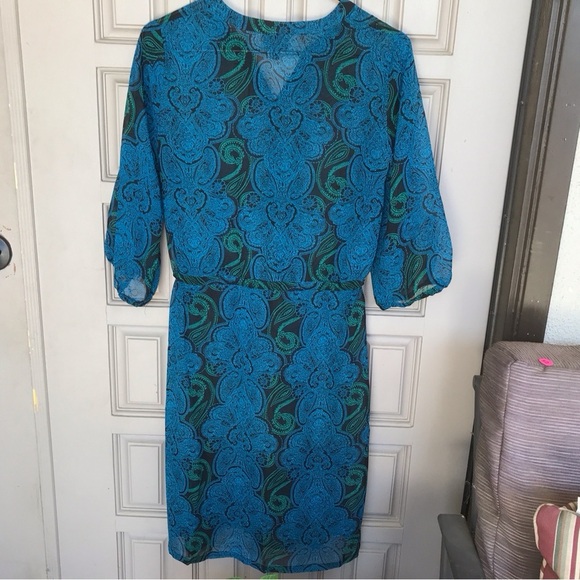 Mossimo Sheer Dress Green/Blue SzXZ Drawstring Waist 3/4Sleeve Elastic Cuff - Picture 6 of 8